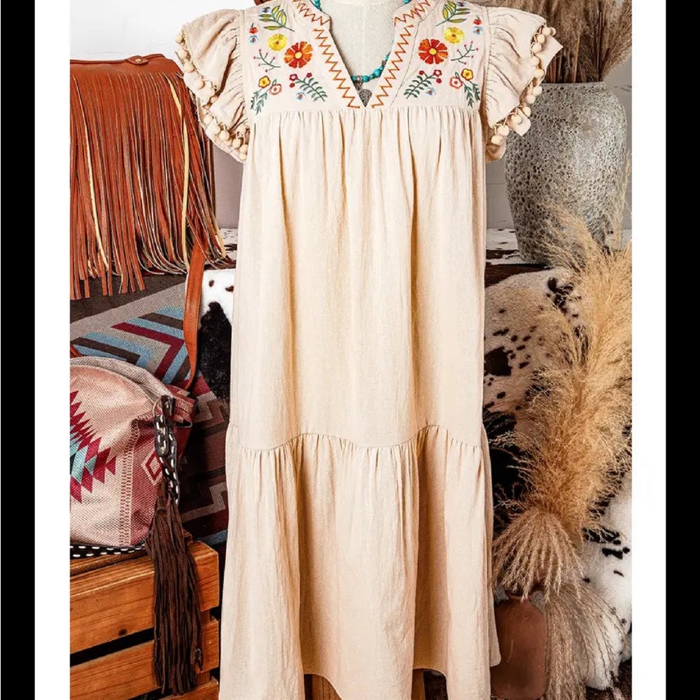 Embroidered Cream Maxi Dress